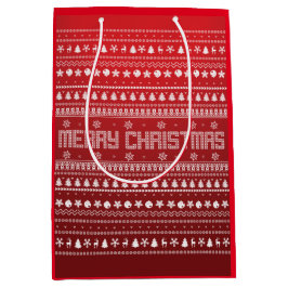 醜おもしろいいメリークリスマスパターン ミディアムペーパーバッグ