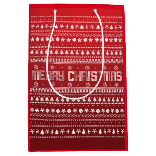 醜おもしろいいメリークリスマスパターン ミディアムペーパーバッグ (正面)