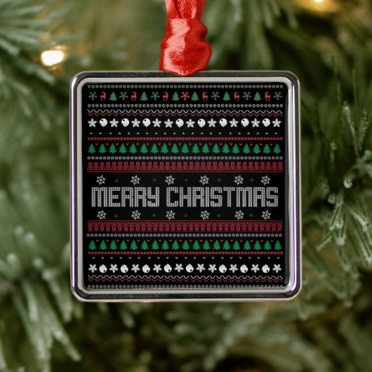 醜おもしろいいメリークリスマスパターン メタルオーナメント (ツリー)