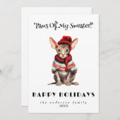 醜おもしろいいユニークセーターのユーモア猫のクリスマス シーズンカード (正面/裏面)