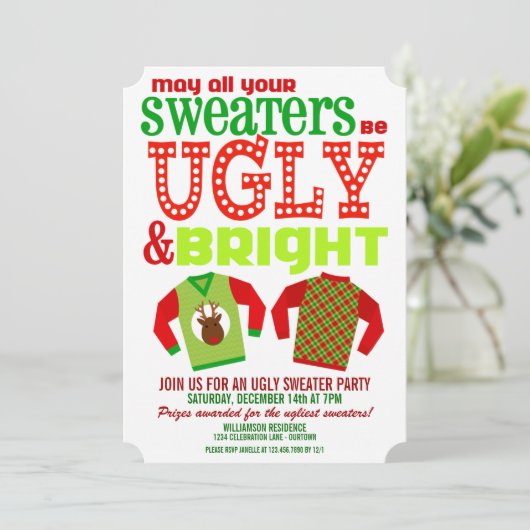 醜く明るいクリスマスセーターパーティの招待状 招待状 (スタンド正面)