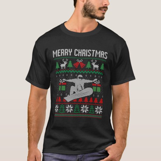 醜メリーいスノーボーディングサンタクリスマスの衣装ギフト Tシャツ (正面)