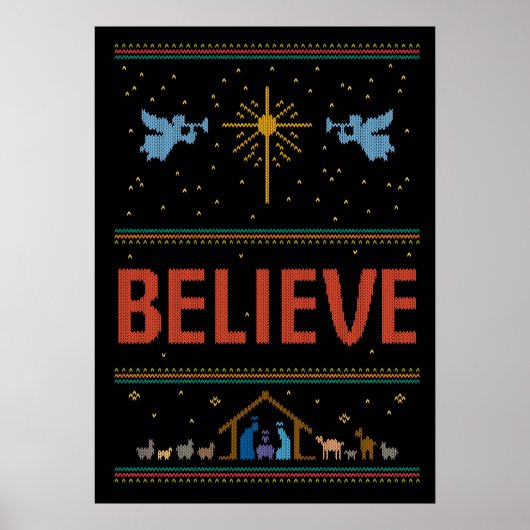 醜信じいクリスマスのセーターキリスト教イエス神 ポスター (正面)