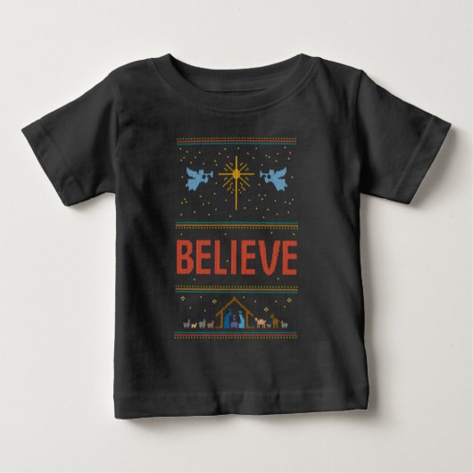 醜信じいクリスマスのセーター ベビーTシャツ (正面)