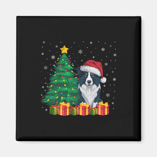 醜縁どいCollie Santa Hat Christmas Lights犬 マグネット (正面)