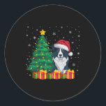 醜縁どいCollie Santa Hat Christmas Lights犬 ラウンドシール<br><div class="desc">醜い縁どコリーサンタハットクリスマスライトドックラバークリスマス</div>