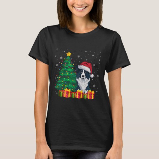 醜縁どいCollie Santa Hat Christmas Lights犬 Tシャツ (正面)