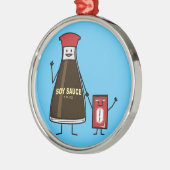 醤油のボトルの包みの子供の子供の香辛料のアジア人 メタルオーナメント (左)