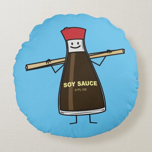 醤油のボトルの香辛料のアジア人の箸 ラウンドクッション (正面)