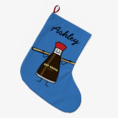 醤油のボトルの香辛料のアジア人の箸 ラージクリスマスストッキング (正面 (吊り時))