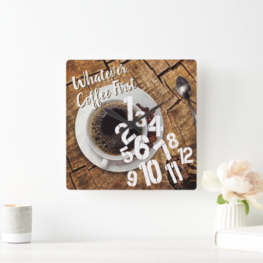醸造コーヒーが先 – 何でも スクエア壁時計 (ホーム)