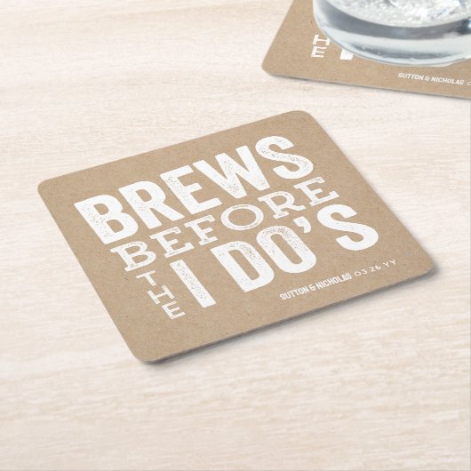 醸造所のリハーサルディナーの前にブリュース スクエアペーパーコースター (アングル)