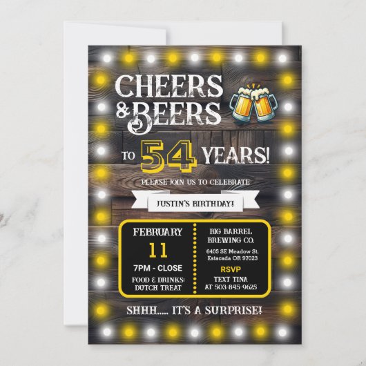 醸造所サプライズ　54年を祝うチェアーズとビール 招待状 (正面)