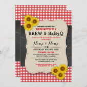 醸造物およびBABYQのベビーシャワーの赤いヒマワリの招待 招待状 (正面/裏面)
