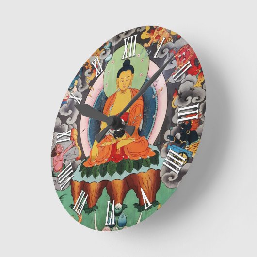 釈迦牟尼仏、チベット仏教、ネパール ラウンド壁時計 (傾斜)