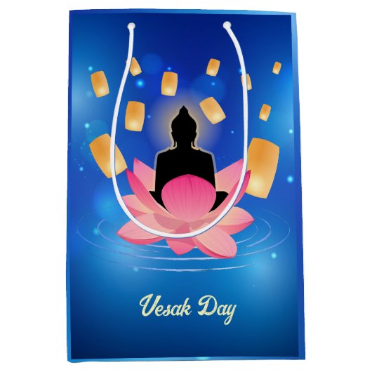 釈迦誕生日仏陀蓮のランタン ヴァイシャーカ ミディアムペーパーバッグ (正面)