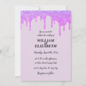 釉薬結婚はピンクの紫きらめく色に乾く 招待状 (裏面)