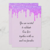 釉薬結婚はピンクの紫きらめく色に乾く 招待状 (正面/裏面)