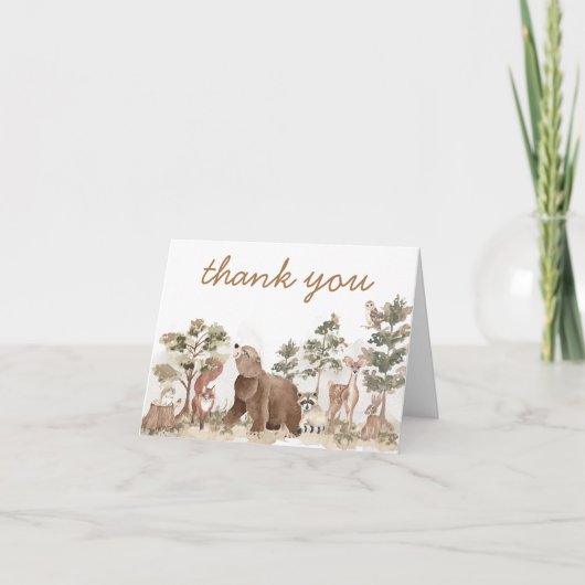 里の動物たちの冒険が待っているベビーシャワー サンキューカード (正面)