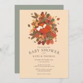 里山のキツネの赤ちゃんカップル ベビーシャワー 招待状 (正面/裏面)