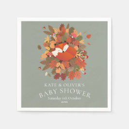 里山の森のキツネの赤ちゃんカップル ベビーシャワー スタンダードカクテルナプキン