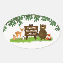 里山の森の動物たち こどもの誕生日 楕円形シール