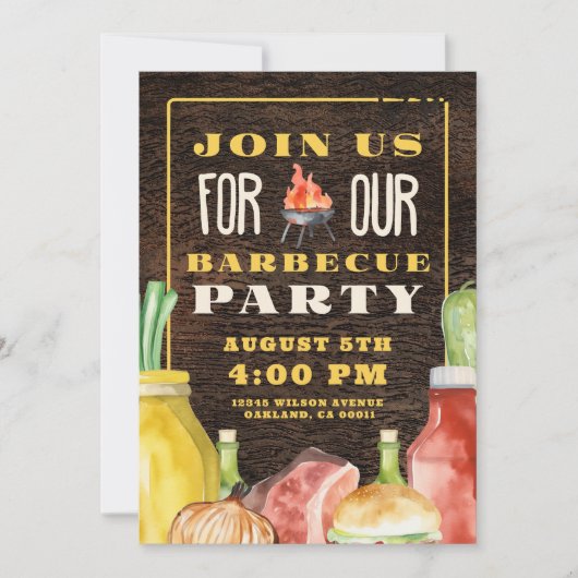 里山風の裏庭バーベキューサマー パーティー 招待状 (正面)