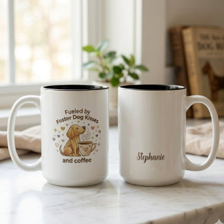 里親犬のキスとコーヒーに支えられて ツートーンマグカップ