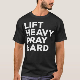 重いものを持ち上げ、熱心に祈る キリスト教のジム 楽しい フィットネス Tシャツ