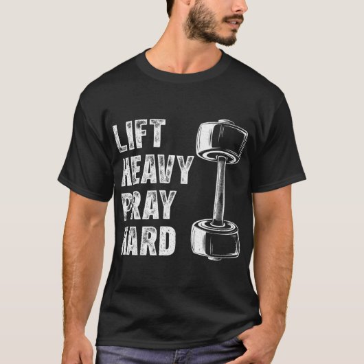 重いものを持ち上げ 祈りを捧げよ キリスト教 ジム ファミリー Tシャツ (正面)