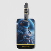 重い宇宙服を着た宇宙飛行士霜の降りた。 ラゲッジタグ (正面縦)