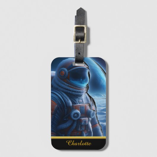 重い宇宙服を着た宇宙飛行士霜の降りた。 ラゲッジタグ (正面縦)