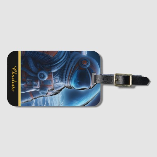 重い宇宙服を着た宇宙飛行士霜の降りた。 ラゲッジタグ (正面横)