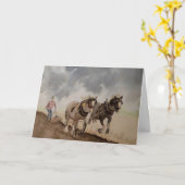 重い空の下を耕す重い空白の馬 カード (黄色い花)