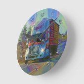 重い輸送の赤いトラックの柱時計 ラウンド壁時計 (傾斜)