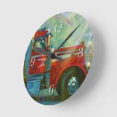 重い輸送の赤いトラックの芸術の柱時計 ラウンド壁時計 (傾斜)