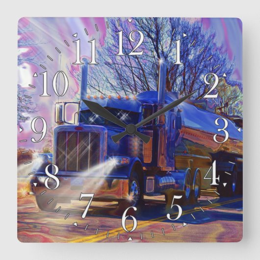 重い輸送の青いタンカーのトラック運転手の柱時計 スクエア壁時計 (正面)