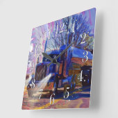 重い輸送の青いタンカーのトラック運転手の柱時計 スクエア壁時計 (傾斜)