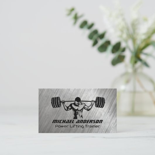 重い重量をスクワットする人 | 金属グランジ ロイヤリティカード (スタンド正面)