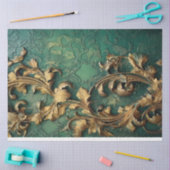 重い金ゴールドバロックオーナメントスパークルエメラルドグリーン 薄葉紙 (クラフト)