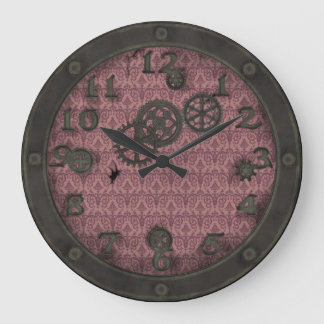 重い青銅色のSteampunkの蒸気口のピンク ラージ壁時計