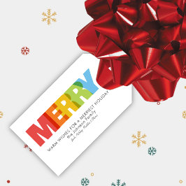 重なりカラフル合うメリー・クリスマスの願い ギフトタグ