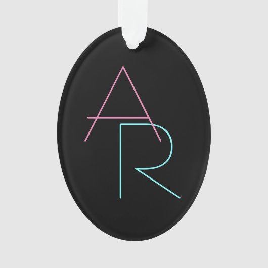 重なりモダン合うイニシャル |ピンクターコイズブラック オーナメント (正面)