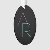 重なりモダン合うイニシャル |ピンクターコイズブラック オーナメント (正面)