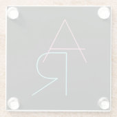 重なりモダン合うイニシャル |ピンクターコイズブラック ガラスコースター (裏面)