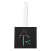 重なりモダン合うイニシャル |ピンクターコイズブラック キューブオーナメント (正面)