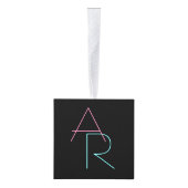 重なりモダン合うイニシャル |ピンクターコイズブラック キューブオーナメント (右)