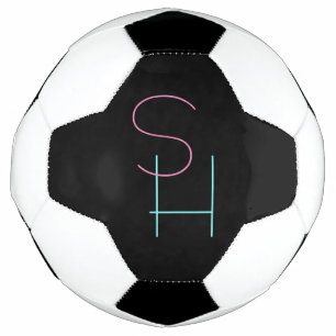 重なりモダン合うイニシャル ピンクターコイズブラック サッカーボール