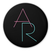 重なりモダン合うイニシャル |ピンクターコイズブラック セラミックノブ (正面)