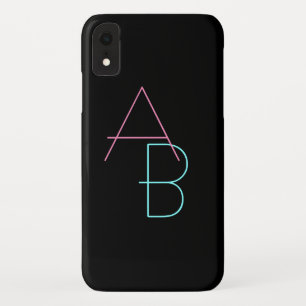 重なりモダン合うイニシャル ピンクターコイズブラック iPhone XRケース